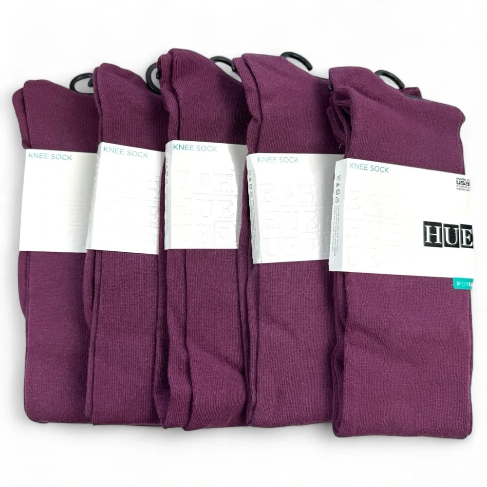 Hue Womens Napa Burgundy Flat Knit Knee Socks One Size Fits Most 5 Pairs